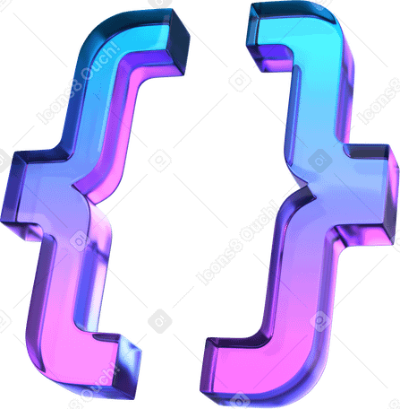3D gradient glass curly brackets PNG, SVG