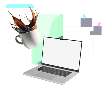 노트북과 커피 머그가 있는 원격 작업 공간 PNG, SVG
