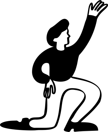 Мужчина на одном колене с поднятой рукой в PNG, SVG