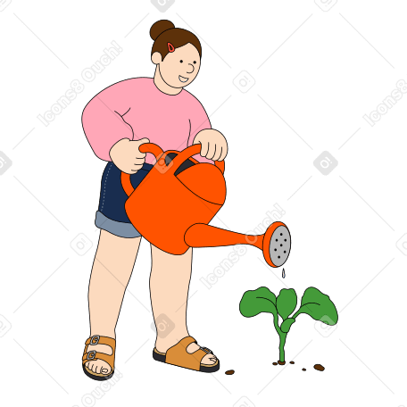 Young woman watering a plant PNG, SVG