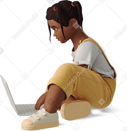 3D little girl with a laptop PNG, SVG
