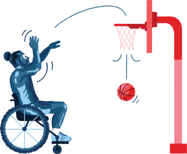 Un hombre en silla de ruedas jugando baloncesto. PNG, SVG