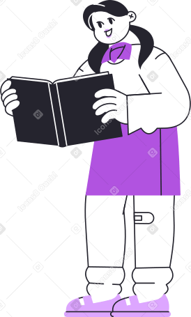 girl standing and reading a book Illustration in PNG, SVG