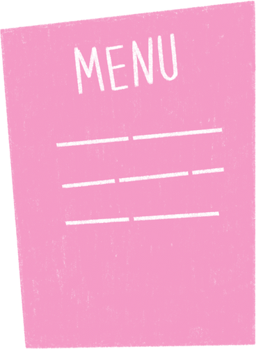 pink menu with white font PNG, SVG