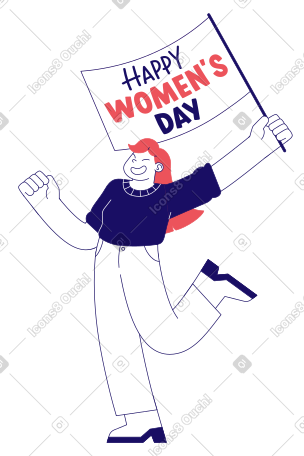 手里拿着国旗庆祝妇女节的年轻女子 PNG, SVG