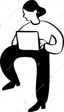 Человек держит ноутбук и стоит на чем-то в PNG, SVG