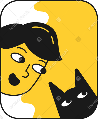 Человек и черный кот на экране в PNG, SVG