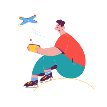 Man with remote flying a drone PNG, SVG
