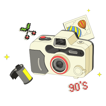 Retro camera, photo, and roll film PNG, SVG