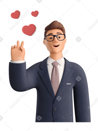3D Businessman in love showing peace sign Illustration in PNG, SVG
