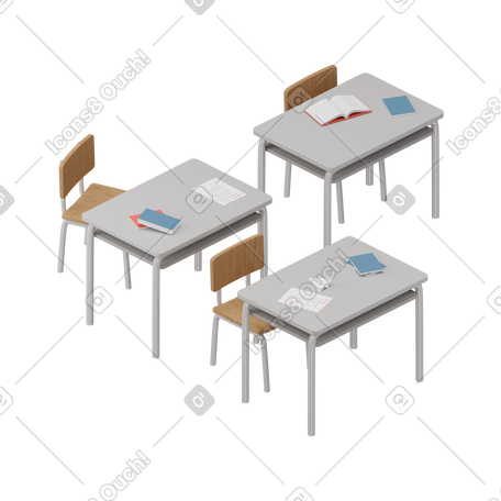 3D 等距学校课桌 PNG, SVG