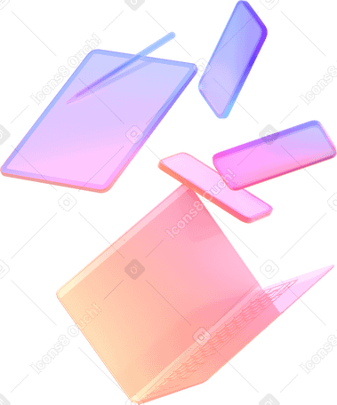 3D falling neon devices with reflective shadows PNG, SVG