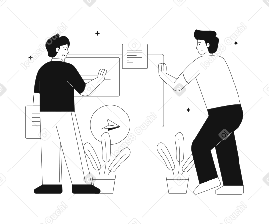 Creation of a workspace in the browser by men Illustration in PNG, SVG