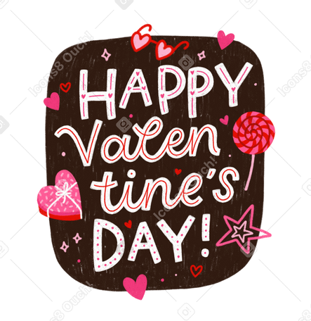 Lettering happy valentine's day with hearts Illustration in PNG, SVG