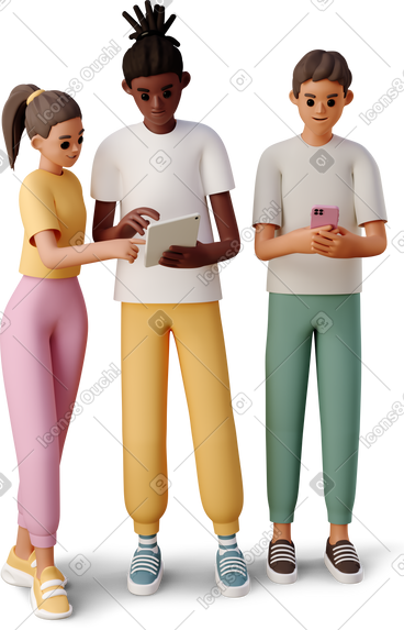 Young people looking at gadgets PNG, SVG