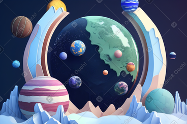 其他对象背景包围的 3d 行星 PNG, SVG