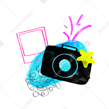 Photo camera with polaroid and graphic elements PNG, SVG