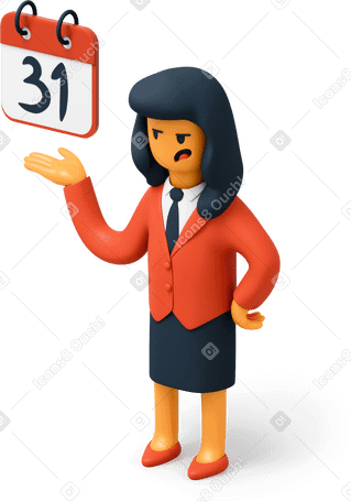 3D Businesswoman pointing at calendar Illustration in PNG, SVG