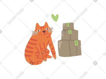 猫坐在一堆包裹旁边 PNG, SVG