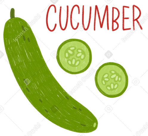 A cucumber, cucumber slices and lettering PNG, SVG