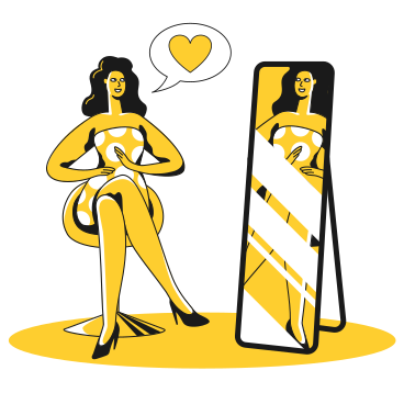 Woman looking in the mirror with self-love PNG, SVG