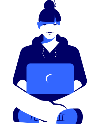 Girl sitting cross-legged with a laptop PNG, SVG