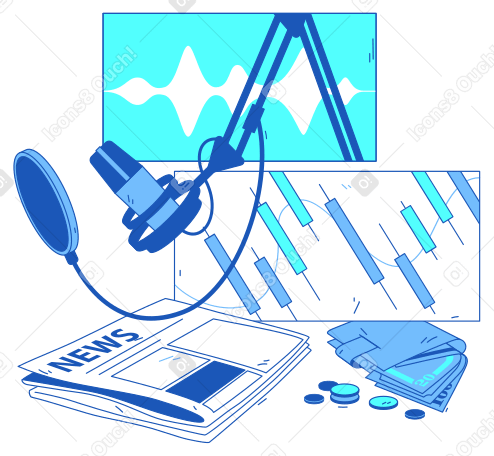 Illustration animée Enregistrement d'un podcast financier ou commercial aux formats GIF, Lottie (JSON) et AE