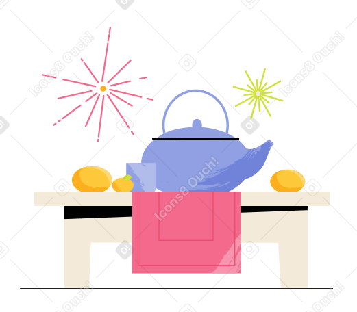 New Year's Tea Party Illustration in PNG, SVG