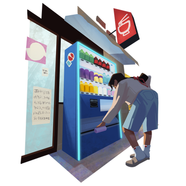 Femme achetant une boisson dans un distributeur automatique PNG, SVG