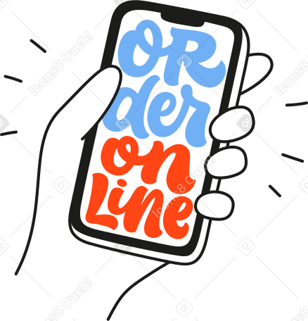 Lettrage commande en ligne téléphone dans le texte de la main PNG, SVG