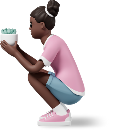 girl sitting with plant in hands PNG, SVG