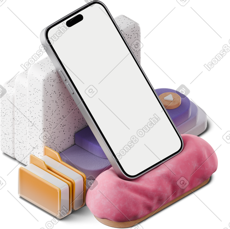 3D isometric view of smartphone mockup based on abstract figures with folders PNG, SVG