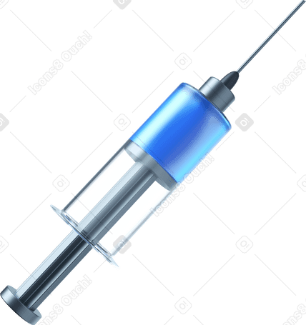 3D syringe with blue liquid Illustration in PNG, SVG