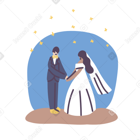 Bride and groom holding hands at wedding PNG, SVG