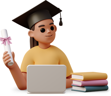 graduate girl with laptop holding diploma PNG, SVG