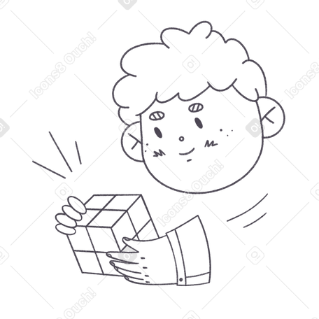 Child solving rubik's cube Illustration in PNG, SVG