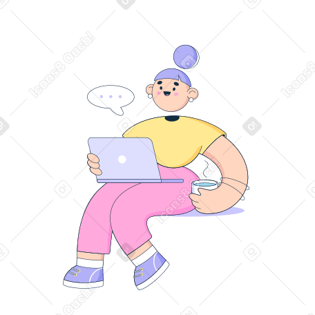GIF, Lottie(JSON), AE 노트북에서 원격으로 일하는 여성 애니메이션 일러스트레이션