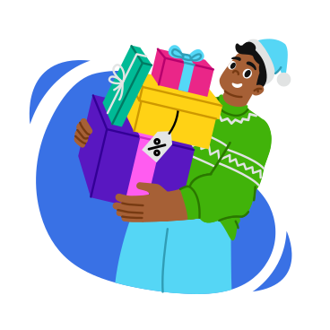 Young man holding gifts from christmas sale PNG, SVG