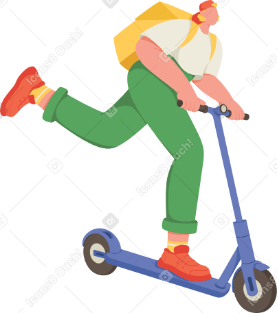 man with backpack on scooter PNG, SVG