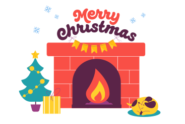 Merry christmas text on fireplace animated illustration in GIF, Lottie (JSON), AE