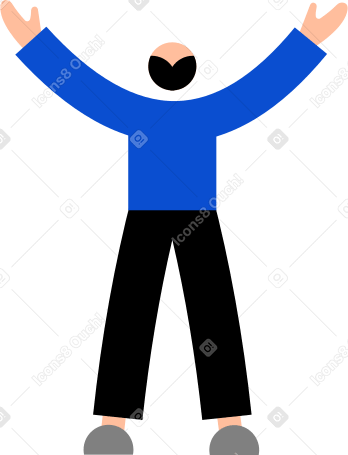 Молодой человек смотрит вверх с поднятыми руками в PNG, SVG