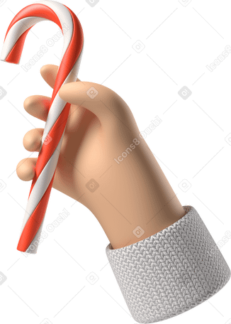 3D White skin hand holding a Christmas candy cane PNG, SVG