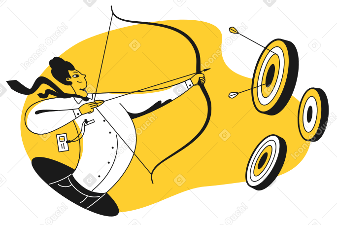 Man in a shirt and tie shoots an archery target Illustration in PNG, SVG