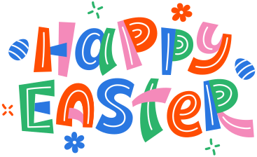 lettering happy easter with eggs and stars text PNG, SVG