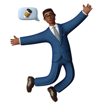 Businessman in a jump thinking about coffee PNG, SVG