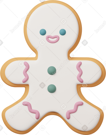 3D gingerbread man cookie with white icing Illustration in PNG, SVG