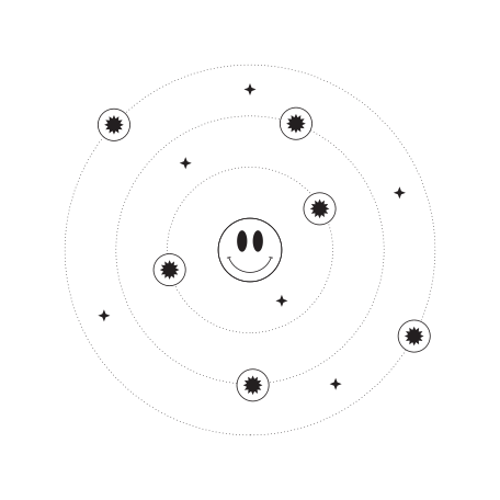 Solar system around a smiley Illustration in PNG, SVG