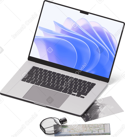 3D 노트북, 향수 및 엽서의 등각 투영 뷰 PNG, SVG