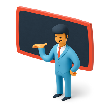 Man in suit standing in front of blackboard PNG, SVG