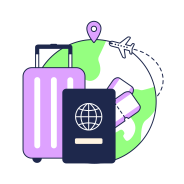 Анимированная иллюстрация Паспорт, чемодан и билеты для кругосветного путешествия в GIF, Lottie (JSON), AE